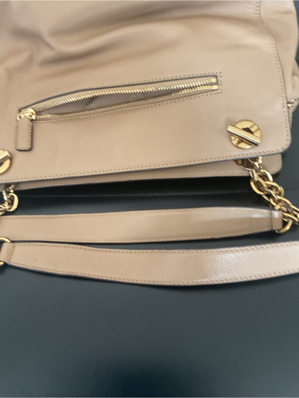 Low start Tory Burch Taupe Leather Shoulder Bag with Gold Chain Straps - Picture 8 of 8